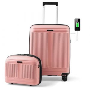 GOPLUS Valise Enfant à roulettes, 20" Valise Cabine Coque Rigide en PC, Poignée Réglable, Bagage à Main avec Serrure TSA, Autocollants Décoratifs, 35L Valise de Voyage Rose pour Garçon/Fille (Augenstern24, neuf)