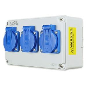 RoadEu | Coffret de Distribution 3 Prises 230V IP44 | Multiprise Murale Pr&eacute;c&acirc;bl&eacute;e 16A (2P+T) | Bloc de Prises Robuste pour Chantier, Atelier & Jardin (RoadEu, neuf)