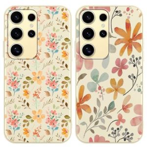 Yirlbey 2 Pi&egrave;ces Coque pour Samsung Galaxy S25 Ultra 5G 6,8", &Eacute;tui Souple TPU Aesthetic Fleur Motif Dessin Durable Fine Silicone Housse de Antichoc Anti-Rayures Cover pour Femme Fille, Blanc Cass&eacute; (XUPINBO, neuf)