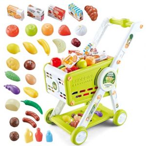 KalaDuck Chariot de Courses Enfant, 31Pièces Chariot de Supermarché Jouet avec Accessoires de Fruits Légumes Nourriture, Jeux de Rôle Caddie D'épicerie Magasin pour Garçons et Filles (Vert) (XUANYU LTD, neuf)