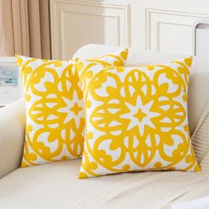 Jayusaror Housse de Coussin 50x50 Jaune Decoratif Boho Mandala Housse Coussin Velours Taie d'oreiller Coussin Canape Doux Decoration Maison Deco Boheme, Lot de 2 (Jayusaror Home, neuf)
