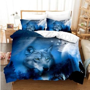 CIUNVXD Parure de lit avec housse de couette 3D motif loup, ensemble de literie avec impression animali&egrave;re r&eacute;aliste de loup, design imprim&eacute; motif loup pour gar&ccedil;on fille enfants (C, 200x200cm) (runhengyang, neuf)