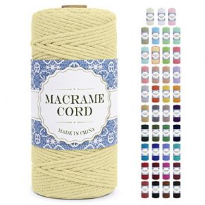 Uiopa Corde Macramé 3mm x 100m Ficelle Naturel Cordon Coton Fil Macramé 3mm Cordelette pour Suspension Murale Tressée de Plante Rideau Bricolage Décoration Intérieure Boho (Jaune Clair) (XEYUAN, neuf)