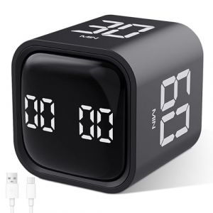 Cuteefun Cube Time Timer, Pomodoro Timer à Rotation, 5/10/30/60 Minutes et Minuteur Digital, Timer Enfant Apprentissage avec Vibration, Minuteur Sonore Réglable pour Cuisine, Étude, Réunion, Noir (WangChuan-HT, neuf)