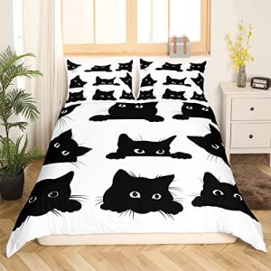 Housse de Couette pour Enfants Chat Noir Housse de Couette 220x240cm pour Chats Mignons Animaux de Compagnie Parure de Lit pour Chatons Kawaii Literie Set pour Animaux, Ultra Douce (Bofanshangmao, neuf)