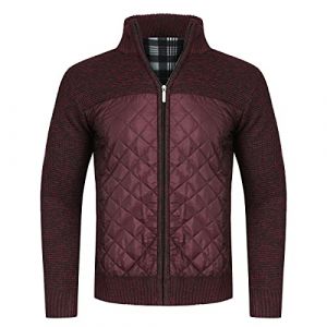 YOUTHUP Cardigan Hommes Veste en Maille Ouvrez-Front Zipp&eacute; Gilet Tricot&eacute; Chaude Veste d'hiver Doubl&eacute; en Polaire, Vin Rouge, M (Easyishome Store, neuf)