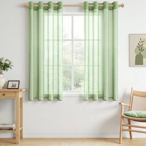 CUTEWIND Rideau Voilage Brise Bise Court Vert pour Cuisine Moderne Petite Fenetre 140x145 CM Lot de 2 Rideaux et Draperies Voilages Int&eacute;rieurs Courts Verts Transparent &agrave; Oeillets (CUTEWIND HOME, neuf)