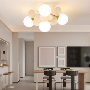 RuiRfh Lustre Spoutnik en forme de globe en verre G9 &agrave; 8 lumi&egrave;res dor&eacute; mat plafonnier moderne du milieu du si&egrave;cle luminaire suspendu vintage r&eacute;glable pour salle &agrave; manger cuisine chambre &agrave; coucher ferm (RuiRfh-FR, neuf)