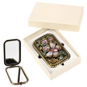 SOFPLATE 1 Miroir de Maquillage Pliable Vintage Miroir de Poche Portable Motif Papillon Double Face Compact avec Verre Normal et Loupe pour Retouches Mini Vanit&eacute; Essentielle pour Femmes Voyage (SOFPLATE FR, neuf)