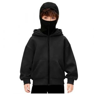 Cagoule Pull pour gar&ccedil;ons et Filles Balaclava Sweats &agrave; Capuche Polaire Uni Y2K Hoodie Grande Taille Sweatshirts Coupe Vent Veste mi Saison Masque V&eacute;lo Moto Manteau Blouson Hiver Chaud 120-170cm (ELECTRI, neuf)