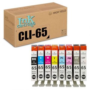 RSENSO Cartouches d'encre CLI65 CLI-65 De Remplacement Compatibles pour Canon CLI-65, Fonctionne avec L'imprimante PRO-200 -Pack De 8 (1BK, 1C, 1M, 1Y, 1PM, 1PC, 1GY, 1LGY) (GJKLLI, neuf)