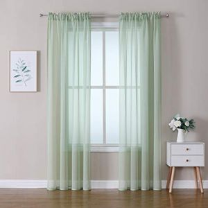 MIULEE 2 Panneaux Rideaux Voilages Tissu Polyester Doux Semi-Transparent Couleur Pure Voilage de Fenêtre Lisse Élégant Chaleureux pour Chambre Salon Tige de Poche 140x260cm Vert (MIULEE HOME, neuf)