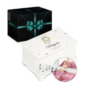 Maverton Bo&icirc;te &agrave; Bijoux Musicale personnalis&eacute;e avec ballerine - 17x11x9 Coffret &agrave; tr&eacute;sors avec impression - Cadeau fille - Boite Rangement Bijoux - Cadeau Bapteme Fille - bapt&ecirc;me - deco - Petit ange (MAVERTON, neuf)