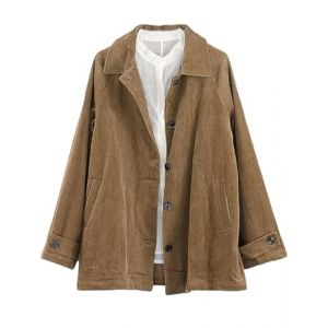 FTCayanz Manteau Femme Hiver Velours C&ocirc;tel&eacute; Chemise Manches Longues Veste avec Poches Marron XL (ftcayanz, neuf)