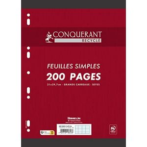 Conquérant Feuilles Simples Recyclées A4 Grands Carreaux Seyès 200 Pages Sous Film Blanches (Stock Bureau Maison Bien-être, neuf)