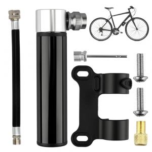 Mini Pompe &agrave; V&eacute;lo avec Aiguille,Mini Pompe &agrave; v&eacute;lo Portable en Aluminium, Facile &agrave; gonfler, pour VTT, Route et Ballon -Noir avec Support (Zynqo, neuf)