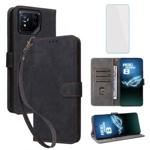 IUQXU Coque pour ASUS ROG Phone 8 Pro/ROG Phone 8 avec Verre Tremp&eacute; &Eacute;tuis &agrave; Rabat et Folios [Blocage RFID] Antichoc Porte-Cartes Etui Portefeuille Cuir pour ROG Phone8 Pro 8Pro Noir (IUQXU, neuf)