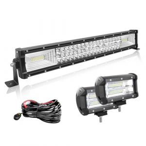 Willpower 56cm 22'' 270W Barre LED Incurvé + 2pcs 18cm 72W Phare de Travail LED + Faisceau de Câblage Rampe LED Bar a LED 12V 24V Étanche Projecteur LED pour 4x4 Voiture Camion Tracteur Quad Bateau (YZ-EU, neuf)