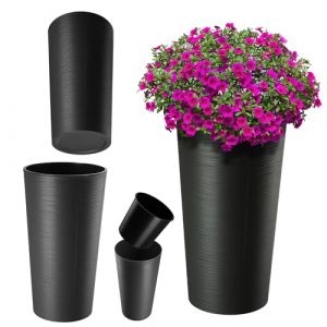 KADAX Cache-Pot d&eacute;coratif Graphite ⌀ 30 cm x H 57,5 cm, Plastique avec &eacute;clats de Bois, Insert Amovible &ndash; Pot Tendance pour int&eacute;rieur Moderne (KADAX, neuf)