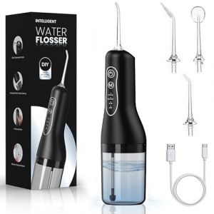 PQETBV Jet Dentaire Hydropulseur Portable, Irrigateur Oral Sans Fil 4 Modes et 4 Buses, Réservoir 300ML, USB Chargé, Étanche IPX6, Convient Gencive Sensible (LUIS JAZIEL, neuf)