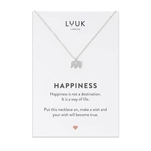 LUUK LIFESTYLE Collier en acier inoxydable avec pendentif &eacute;l&eacute;phant et carte cadeau HAPPINESS, bijou &eacute;l&eacute;gant, accessoire f&eacute;minin, argent (LUUK Brands, neuf)
