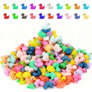 Lot de 200 Pi&egrave;ces Mini Canard en R&eacute;sine, Petit Ducks de Bain 20 Couleurs, Mini Canards en R&eacute;sine Polyvalent Set Plastique pour Aquarium Paysage de Jardin Ornement Maisons de Poup&eacute;es D&eacute;coration de Pot (MELETANO, neuf)