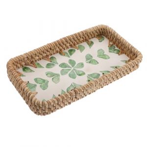 LRXIYODE Plateau Organisateur de Maquillage Rectangulaire en Rotin Tress&eacute; D&eacute;cor Coquillages, Petit Panier de Rangement Vert Clair 21,6 X 11,7 CM pour Parfums et Cosm&eacute;tiques de Salon (XPWU, neuf)
