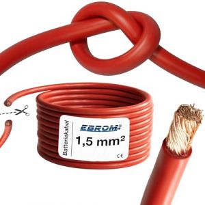 EBROM C&acirc;ble de batterie haute flexibilit&eacute; Hi-Flex (Hi Flex) 1,5mm&sup2; c&acirc;ble &ndash; vente au m&egrave;tre en ROUGE - tr&egrave;s flexible &ndash; Manchon en PVC (70 &plusmn; 5 Shore) 99,9% cuivre OFC 1,5 mm&sup2; - comme c&acirc;ble de d&eacute;marrage (EBROM, neuf)