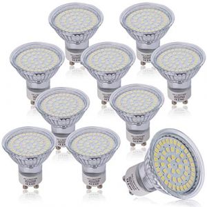 HCFEI Lot de 10 Ampoules LED GU10, 3W équivalent 50W, 430 lumens, Blanc froid 5000K, Pas de scintillement,Verre,100-240V AC, non variable (HC LIGHT, neuf)