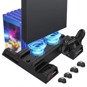 EEEKit Ventilateur de Refroidissement pour PS4, Support Vertical avec 2 Stations de Charge de contr&ocirc;leur et 12 stockages de Jeux compatibles avec PlayStation PS4, PS4 Slim, PS4 Pro (EEE kit, neuf)