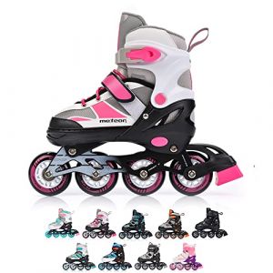 meteor® Patins à roulettes pour enfants, jeunes et adultes - Idéal pour les garçons et les filles - Taille ajustable (ROX rose/gris, L) (meteorsport, neuf)