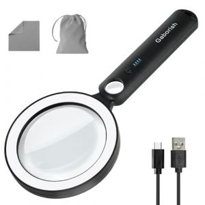 Loupe en verre v&eacute;ritable avec lumi&egrave;re, loupe portable 10x 30x avec 36 lumi&egrave;res LED, 5 modes d'&eacute;clairage &agrave; intensit&eacute; variable, loupe lumineuse rechargeable pour personnes &acirc;g&eacute;es, lecture, inspection (Chen Han Chun, neuf)
