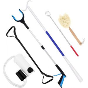 MUSLONG Lot de 4 kits de r&eacute;&eacute;ducation pour genoux et hanches, y compris pince pliable de 80 cm, aide &agrave; l'enfilage des chaussettes, chausse-chaussures, l&egrave;ve-jambes, &eacute;ponge de bain, gratte-dos, aide &agrave; (JBlue Store, neuf)