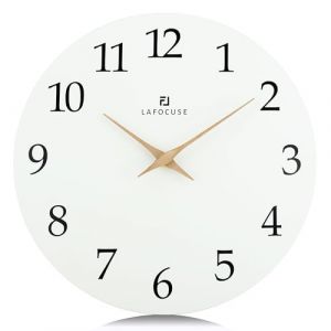 Lafocuse 30cm Horloge Murale Blanc Bois Silencieuse, Design Moderne Pendule Murale Facile &agrave; Lire, sans Tic Tac D&eacute;coration pour Salon Cuisine Chambre Bureau (QuareBest, neuf)