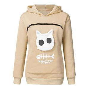 Sweat A Capuche Femme Chat Hiver Chaud Pas Cher A La Mode Sweatshirt S Respirant Poche Kangourou pour Porter Un Chat Hoodies Poche Kangourou pour Porter Un Chat Hoodies Tops pour Femme (Anglekie, neuf)