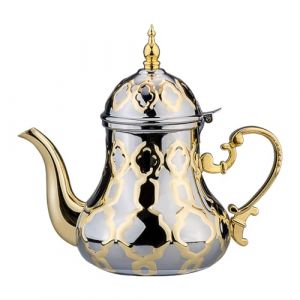 Theiere Marocaine 1.2L Arabic Style Stainless Steel Th&eacute;i&egrave;re Teapot Service a Th&eacute; Marocain Traditional Religious Style Teapot (YSJ Direct, neuf)