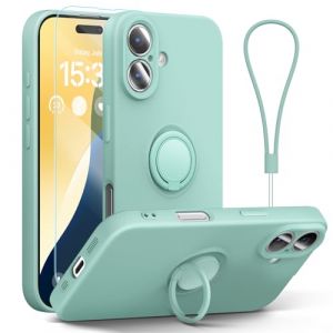 abitku Coque pour iPhone 16 Plus avec Anneau de Support, en Silicone Liquide, Design Fin avec Support magn&eacute;tique de Voiture (avec dragonne) pour iPhone 16 Plus 6,7", Menthe (Abitku, neuf)