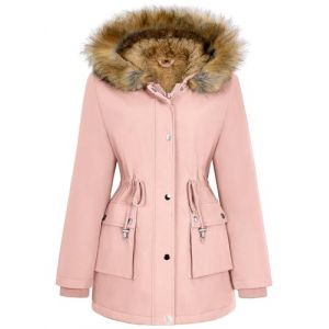 Lonya Manteau Femme Hiver Parka - Veste Polaire Imperm&eacute;ables Manteau &agrave; Capuche Zipp&eacute; Chaud Blouson Doublure en Peluche Fausse Fourrure Parka Jacket Hooded Outercoat avec Poches Rose,S (YSPEU, neuf)