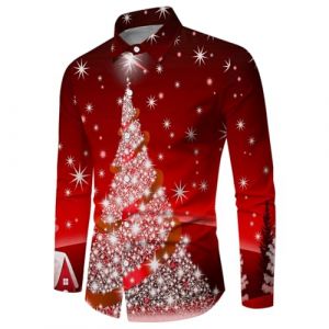 Chemise de Noel Homme Manches Longues Rouge Tee Shirt 3D Imprimer Pull de Noel Moche Cadeaux No&euml;l Chic Chemisette Mode Vetement sans Repassage Grande Taille (YINYUAN（Livraison en 5 &agrave; 8 jours), neuf)