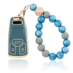 OFF WE GO Etui Cles Coque de Cl&eacute; pour Audi A4 B98 S4 RS4 A5 F5 RS5 A6 A7 A8 D5 Q2 Q5 Q7 SQ5 SQ7 TT FV TTRS R8 Protecteur Cl&eacute; Voiture Couverture Cl&eacute; Accessoire Voiture Cl&eacute; &agrave; T&eacute;l&eacute;commande, Bleu Or (OFF WE GO, neuf)