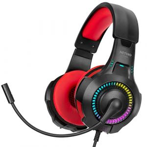 NITHO NX200 Casque Gamer Filaire Over-Ear &ndash; Microphone Rabattable, &Eacute;clairage RGB, Son Clair &ndash; Jack 3.5 mm &ndash; PC/PS4/PS5/Xbox/Mobile/Tablette &ndash; Rouge (Nitho EU, neuf)