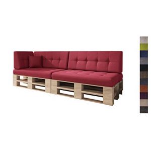 sunnypillow Set de 6 Coussins pour Palette Matelas Extérieur - d’Assise 120 x 80 x 15 cm + Dossier 120 x 40 x 20/10 cm - Confortable Coussins pour Canapé Jardin, Salon, Terrasse, Balcon - Rouge (Globix24, neuf)