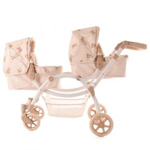 Poussette Double Roma Teddy pour Jumelles - Poussette Jouet pour Filles et gar&ccedil;ons, Landau avec poign&eacute;e r&eacute;glable (50-88 cm), Sac &agrave; Langer, ch&acirc;ssis Pliable, 2 en 1, &agrave; partir de 3 Ans (Roma Prams, neuf)