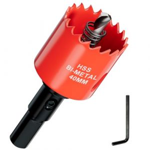 Scie cloche Bi-M&eacute;tal 40 mm - Profondeur de coupe jusqu&rsquo;&agrave; 25 mm - Id&eacute;ale pour bois, plastique, cloisons s&egrave;ches, placo, contreplaqu&eacute; et m&eacute;taux - Avec Adaptateur et Foret de centrage (HP(HuiPu) Imports Inc., neuf)