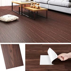 Livelynine Lino Sol Adhesif Bois Dalle PVC Adhesive Sol Imitation Bois Foncé 90x15cm Sol PVC Rouleau Lino Effet Acajou Imperméable Lame PVC Adhesive Cuisine Salle de Bain Autocollant Mural, 4 Dalles (Livelynine Euro, neuf)