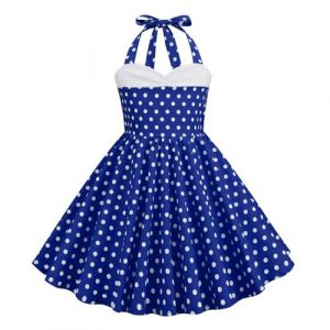 Robe Cérémonie Vintage Fille Enfant Robe Rockabilly Année 50/60 Retro à Pois Polka Dot Imprimé Floral Robe Pin Up de Soirée Fête Cocktail Noël Mariage sans Manches A-Ligne Dress Princesse 3-8 Ans (⭐⭐⭐⭐⭐AEGJEGVD(5-15 jours Arrivé), neuf)
