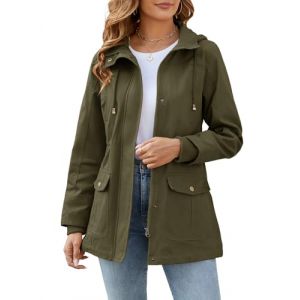 Tuopuda Veste Femme mi Saison Parka en Coton Blouson avec Capuche Décontracté Manteau Printemps Veste Militaire Zipper Jacket Coat Classique Automne Hiver Outwear, vert armée, S (GHF-Direct, neuf)