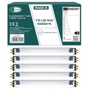 CLAR - Tubes Fluorescents, 4W T5, Ampoule T5, Tube Fluorescent, Mini Ampoule, Fluorescent, 13,6 x 1,6 cm (4 Watts T5, Pack 5) (CLAR ILUMINACI&Oacute;N, neuf)