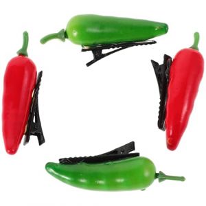 PRETYZOOM Lot de 4 Pinces &agrave; Cheveux Piment en Plastique R&eacute;sistantes, Mini Barrettes Alimentaires Rouges et Vertes, Accessoires Coiffure Amusants pour Femmes et Filles, Maintien Fiable (Coddle HSY, neuf)