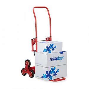 Relaxdays Monte-escalier jusqu&rsquo;&agrave; 50 kg/150 kg, chariot, diable robuste, transport charges lourdes, 2 en 1, rouge (Relaxdays, neuf)